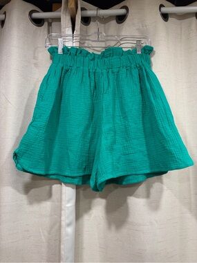 Mable Green High-Waist Paperbag Shorts
